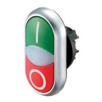 M22-DDL-GR Double Actuator Pushbutton 216700 – Green/Red, Momentary, Titanium Bezel